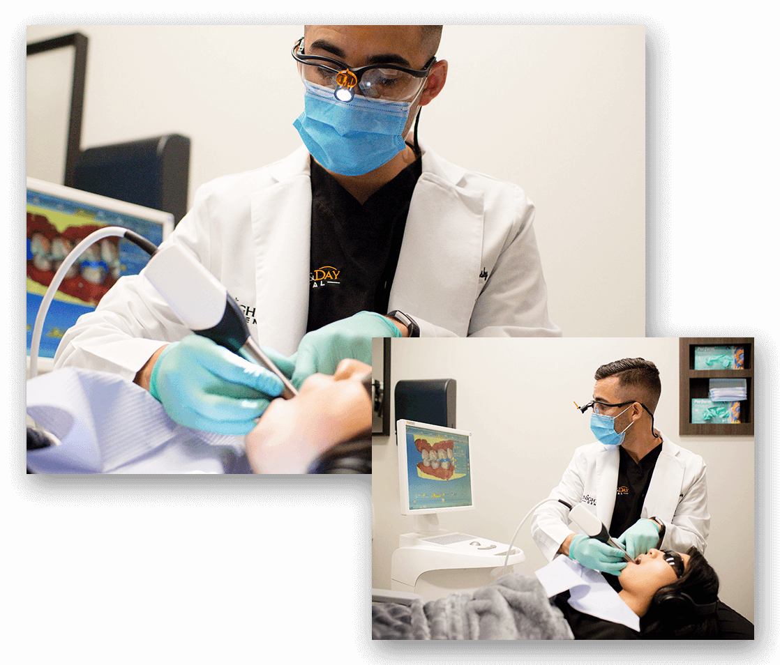 A Doctor at Night & Day Dental using an intraoral camera