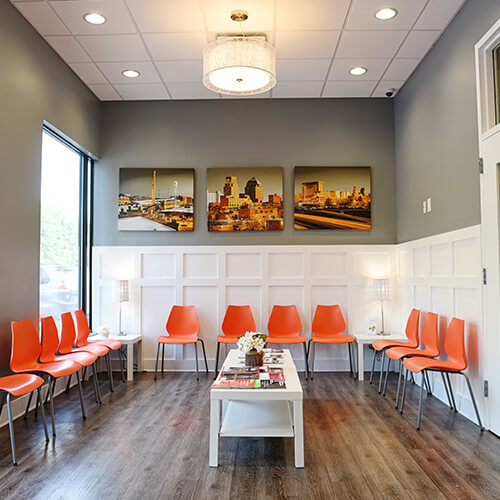 The lobby of Night & Day Dentistry in Durham, NC